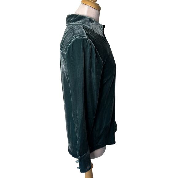 FAHERTY Vintage Silk Velvet Genevieve Shirt Emerald Green Size XS - Picture 5 of 10